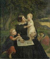 Emilie Marie Wasmann, the artist's wife, with Elise and Erich, their oldest children, 1860 (oil on canvas) | Obraz na stenu