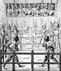 Trial by Ordeal - The Combat (engraving) (b/w photo) | Obraz na stenu