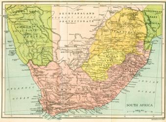 Map of South Africa since 1815, Kaffir and Boer Wars. From Field Marshal Lord Kitchener, His Life and Work for the Empire, published 1916. | Obraz na stenu