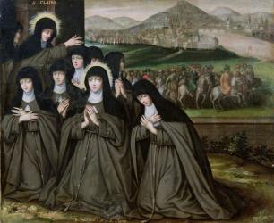 St. Claire with her Sister, Agnes and Nuns (oil on canvas) | Obraz na stenu