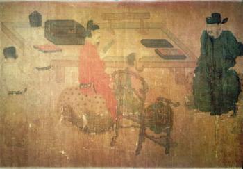 Three Well-Read Men from Lieou-Li T'ang in Conversation (ink on silk) (detail of 200034) | Obraz na stenu