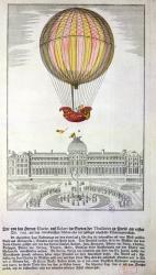 The Flight of Jacques Charles (1746-1823) and Nicholas Robert (1761-1828) from the Jardin des Tuileries, 1st December, 1783 (coloured engraving) | Obraz na stenu