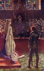 Sir Lanval's Lady Appeals to the Judges, illustration from 'Romance and Legend of Chivalry' by A. R. Hope Moncrieff (colour litho) | Obraz na stenu