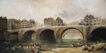 Demolition of the Houses on the Notre-Dame Bridge, c.1786 (oil on canvas) | Obraz na stenu