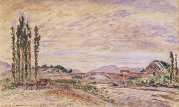 The Pont de Lesdiguieres, near Grenoble, 1883 (w/c on paper) | Obraz na stenu