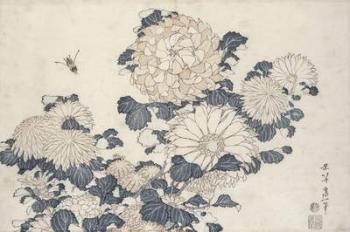 Bee and chrysanthemums, from the series 'Big Flowers' (colour woodblock print) | Obraz na stenu