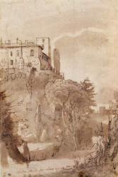 A road outside the walls of Rome, c.1627-30 (pen & ink wash on paper) | Obraz na stenu