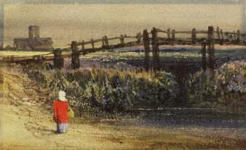 The Footbridge (Landscape with Red Cloak) (w/c and gum arabic on paper) | Obraz na stenu