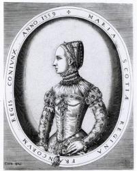 Portrait of Mary Queen of Scots (1542-87) engraved by Hieronymus Cock (c.1510-70) 1559 (engraving) (b/w photo) | Obraz na stenu