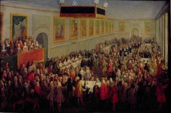 Feast given after the Coronation of Louis XV (1710-74) at the Palais Archiepiscopal in Rheims, 25th October 1722, 1722 (oil on canvas) | Obraz na stenu