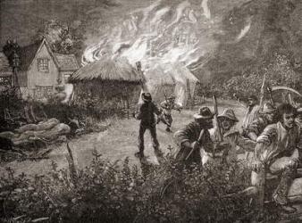 A mob in Kent, England burning a hayrick on a farm during The Swing Riots of 1830. | Obraz na stenu