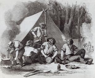 Mount Alexander gold-diggers at evening mess, from 'The Illustrated London News', 1852 (litho) | Obraz na stenu