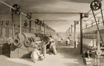 Carding, Drawing and Roving, Cotton factory floor, engraved by James Tingle (fl.1830-60) c.1830 (litho) | Obraz na stenu