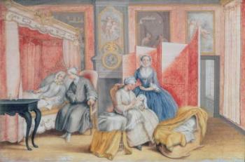 Joseph II (1741-90) at the bedside of his wife Isabella of Parma following the birth of their daughter Maria Theresa (1762-1770), 1762 (gouache) | Obraz na stenu