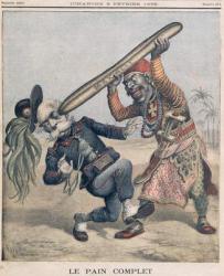 Caricature of Francesco Crispi (1818-1901) and the defeat of the Italian invading army at the siege of Makalle, Ethiopia. cover of 'Le Petit Journal', 9th February 1896 (colour litho) | Obraz na stenu
