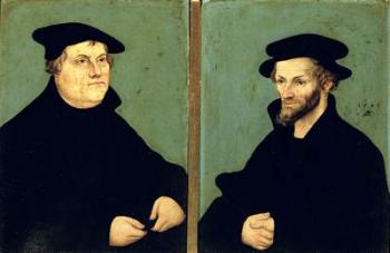 Double Portrait of Martin Luther (1483-1546) and Philipp Melanchthon (1497-1560) 1543 (oil on panel) | Obraz na stenu