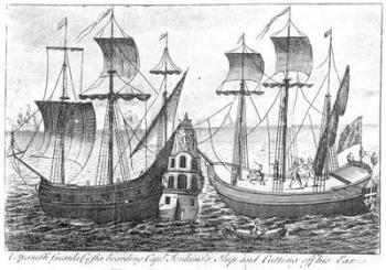 A Spanish 'Guarda Costa' (Coastguard) boarding Captain Jenkin's Ship and Cutting Off His Ear, 1731 (engraving) (b/w photo) | Obraz na stenu