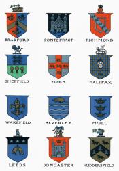 Coats of Arms of the major Yorkshire towns. From Picturesque History of Yorkshire, published c.1900. | Obraz na stenu