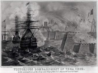 Victorious Bombardment of Vera Cruz by the United Forces of the Army and Navy of the US, March 24th & 25th 1847, pub. by Sarony & Major, 1847 (engraving) (b&w photo) | Obraz na stenu