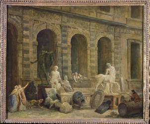 A Man Drawing Antiques in Front of the Petite Galerie of the Louvre, 1781 (oil on canvas) | Obraz na stenu