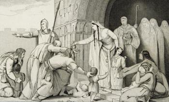 Bathilda Gives Money to the Poor, from 'Histoire de France' by Colart, published c.1840 (engraving) | Obraz na stenu