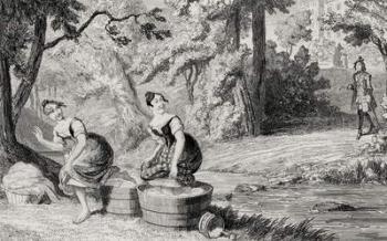 Washerwomen disturbed by Waverley, illustration from 'Waverley' by Sir Walter Scott (1771-1832) published 1842 (litho) | Obraz na stenu