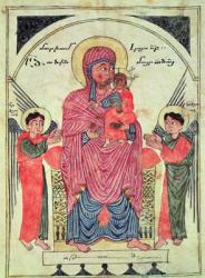 Ms 481 fol.8v Virgin and Child with Angels, from a Gospel, 1330 (vellum) | Obraz na stenu