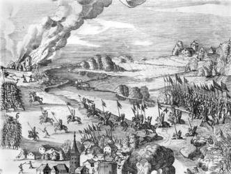 General view of the battle of Muhlberg, detail, 24th April 1547 (engraving) (b/w photo) (see also 217805 to 217810) | Obraz na stenu