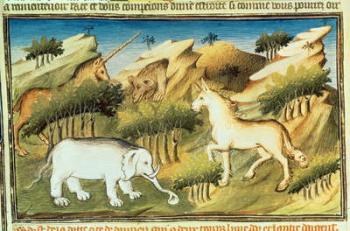 Ms Fr 2810 f.59v Mythical animals in the wilderness (vellum) | Obraz na stenu