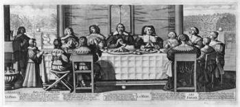 A Protestant family blessing the meal (engraving) (b/w photo) | Obraz na stenu