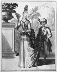 Noblewoman's dress, late 17th century (engraving) (b/w photo) | Obraz na stenu