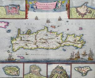 Map of the Island of Candia (Crete) with the sea port of Herakleion, c.1680 (coloured engraving) | Obraz na stenu