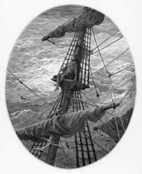 The Mariner up the mast during a storm, scene from 'The Rime of the Ancient Mariner' by S.T. Coleridge, published by Harper & Brothers, New York, 1876 (wood engraving) | Obraz na stenu
