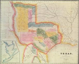 Map of the state of Texas, 1835 (coloured engraving) | Obraz na stenu