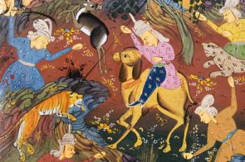 Hunters mounted and on foot killing deer and tiger (opaque w/c on paper) (detail of 272916) | Obraz na stenu