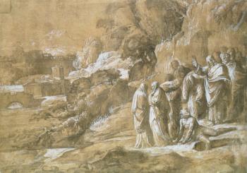 The Raising of Lazarus (pen and brown india ink and black chalk on brown paper) | Obraz na stenu