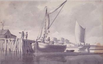 Sailing Barges Approaching a Wharf (w/c) | Obraz na stenu