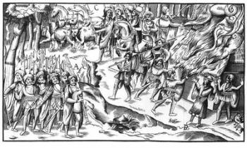 Irish Cattle Raid on an English Plantation, 1581 (woodcut) (b/w photo) | Obraz na stenu