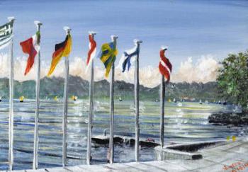Flags on Lac Leman, 2010, (acrylic on canvas board) | Obraz na stenu