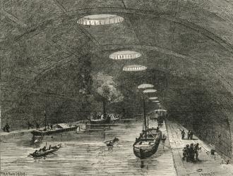 Canal Saint Martin, Paris, passing under the eastern part of the city, from 'French Pictures' by Rev. Samuel G. Green, published 1878 (litho) | Obraz na stenu