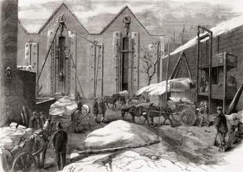 Carting the ice at Mr Charles' ice stores, Lindsey House, London, from 'L'Univers Illustré', published 1866 (engraving) | Obraz na stenu