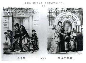 The Rival Fountains or Gin and Water (engraving) (b/w photo) | Obraz na stenu