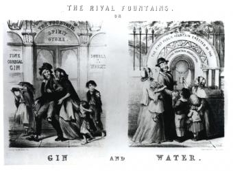 The Rival Fountains or Gin and Water (engraving) (b/w photo) | Obraz na stenu