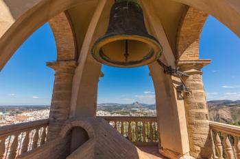 Antequera, Malaga Province, Andalusia, southern Spain. Bell chamber atop the Torre del Homenaje, or Keep in La Alcazaba (citadel or castle). The spot offers magnificent views over the city and to La Peña de los Enamorados, (Lovers' Rock) or Montaña del In | Obraz na stenu