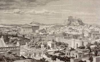 Artist's impression of Athens, at the time of the Emperor Hadrian, from 'El Mundo Ilustrado', published Barcelona, 1880 (litho) | Obraz na stenu
