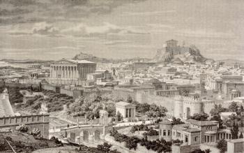 Artist's impression of Athens, at the time of the Emperor Hadrian, from 'El Mundo Ilustrado', published Barcelona, 1880 (litho) | Obraz na stenu