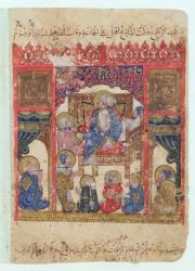Ms c-23 f.16b Literary Meeting, from 'The Maqamat' (The Meetings) by Al-Hariri (1054-1121), c.1240 (vellum) | Obraz na stenu