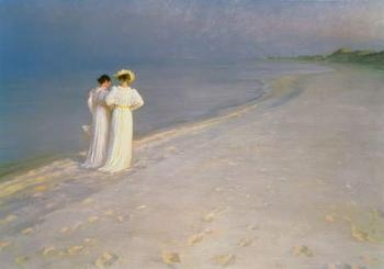 Summer Evening on the Skagen Southern Beach with Anna Ancher and Marie Kroyer, 1893 (oil on canvas) | Obraz na stenu