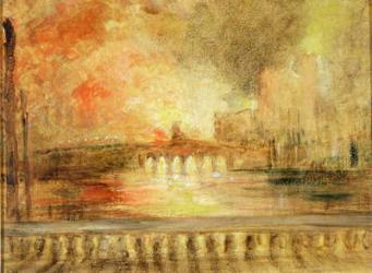 The Burning of the Houses of Parliament, previously attributed to J.M.W. Turner (1775-1851) (oil on panel) | Obraz na stenu