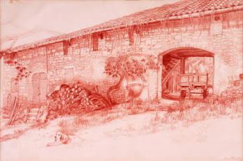 Farmhouse, Provence, 2000, Terra cotta conte` pencil | Obraz na stenu